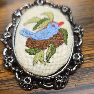 Vintage Blue Bird Embroidered Pet Bird Brooch